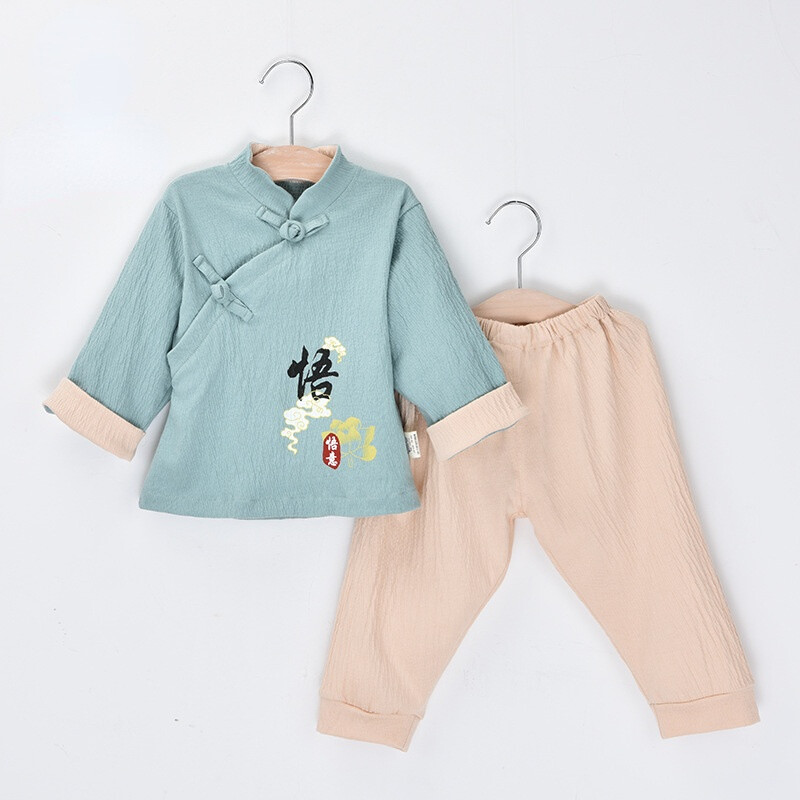 Boys Girls Cotton Chinese Tang Suit Outfits New Year Costume Toddler Clothes