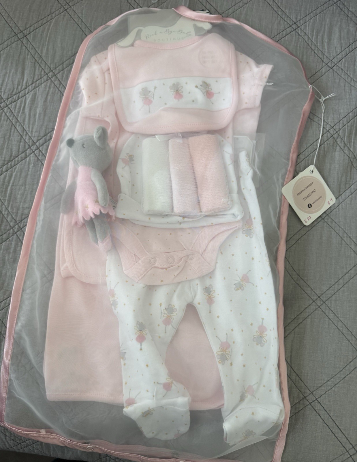 NEW Rock-a-Bye Baby Boutique Pink Fairy Mouse 10 Piece Gift Set-size 3-6 months