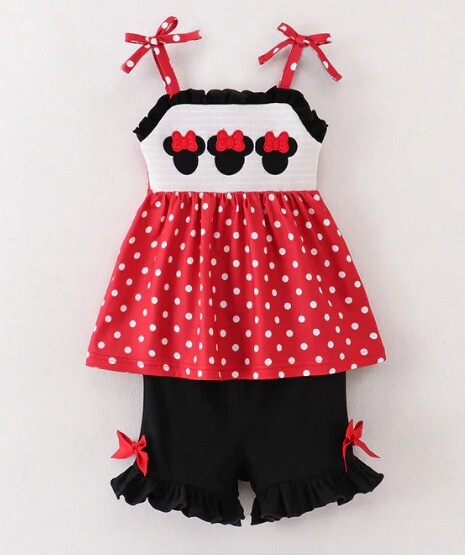 NEW Boutique Minnie Mouse Smocked Tunic & Shorts Girls Outfit Set