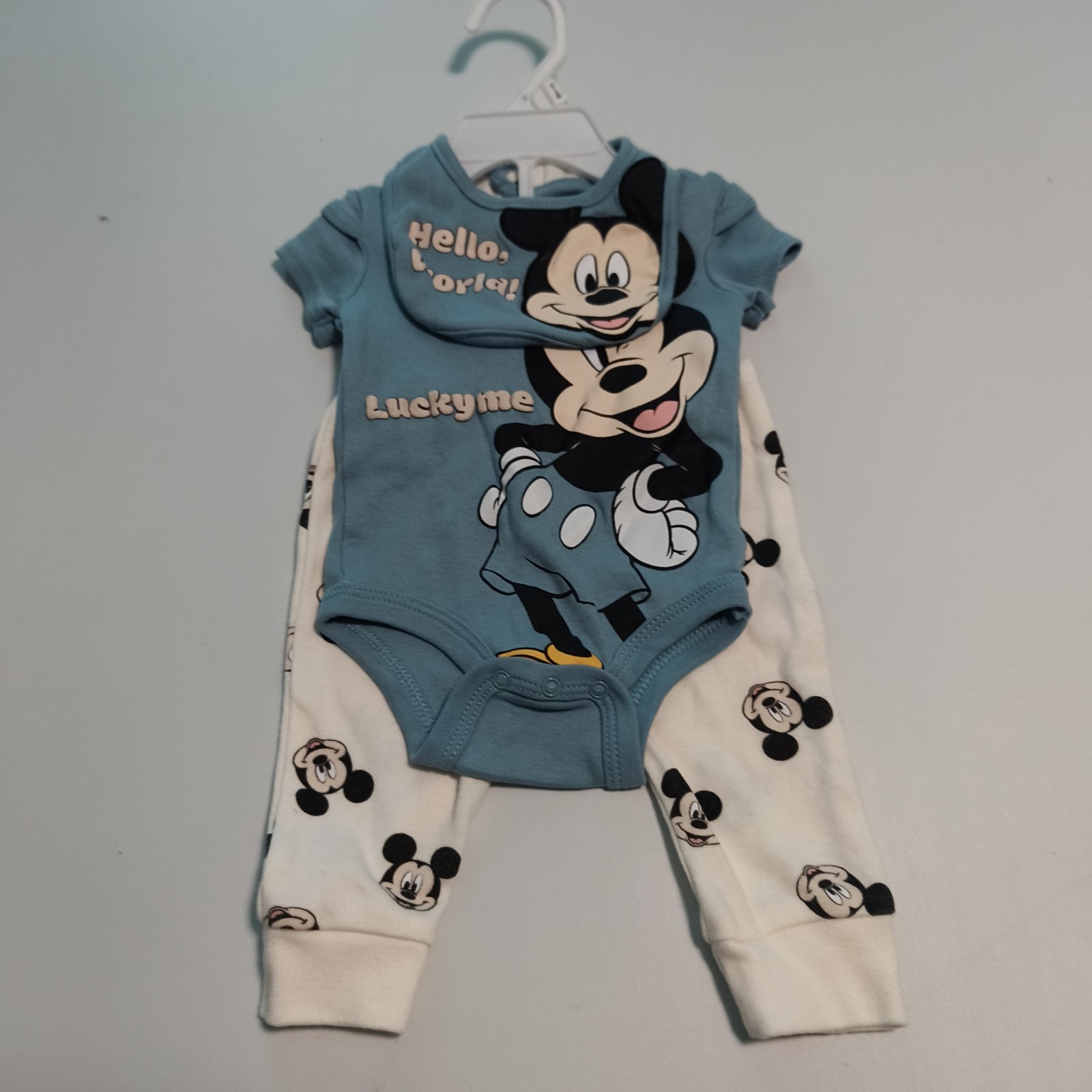 Disney Micky Mouse 2-Piece Body Suit With Pants And Bib