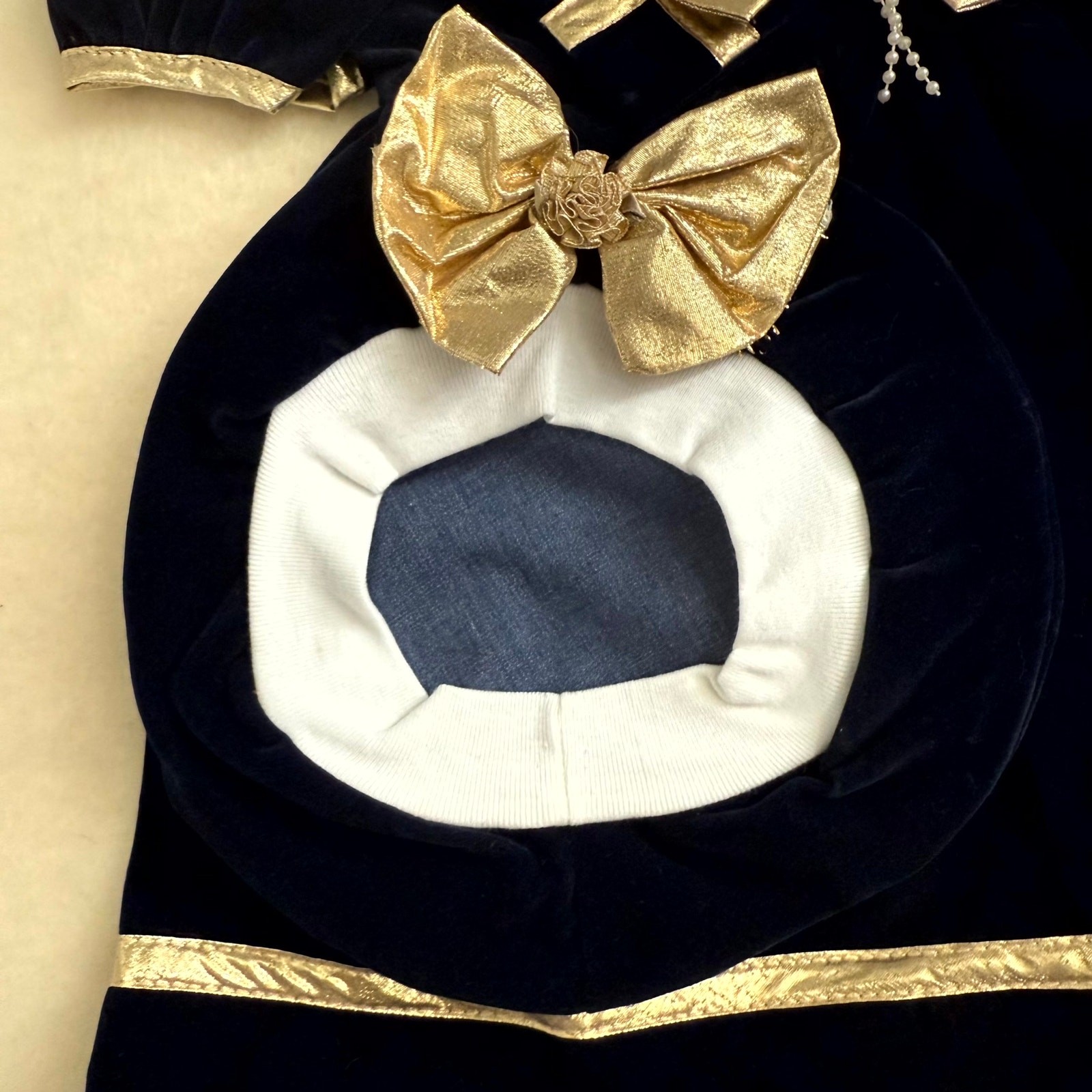 Vintage 90s Poly Kids 3-Piece Bloomers Set Girls 18M Navy Blue Velvet Gold Bows