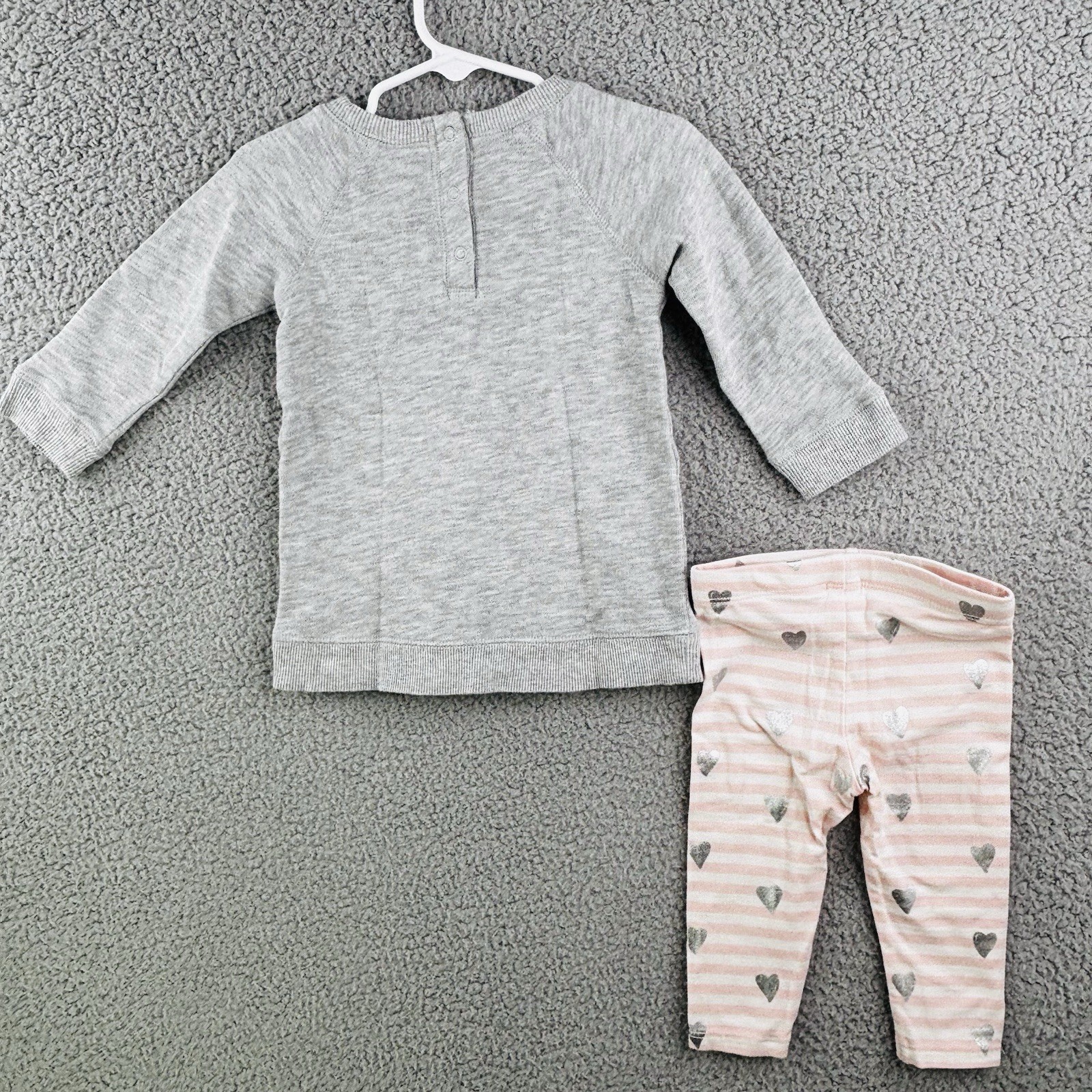 Tucker + Tate Pant Set Baby 9 Month Pink Gray Hearts Sparkle 2 piece
