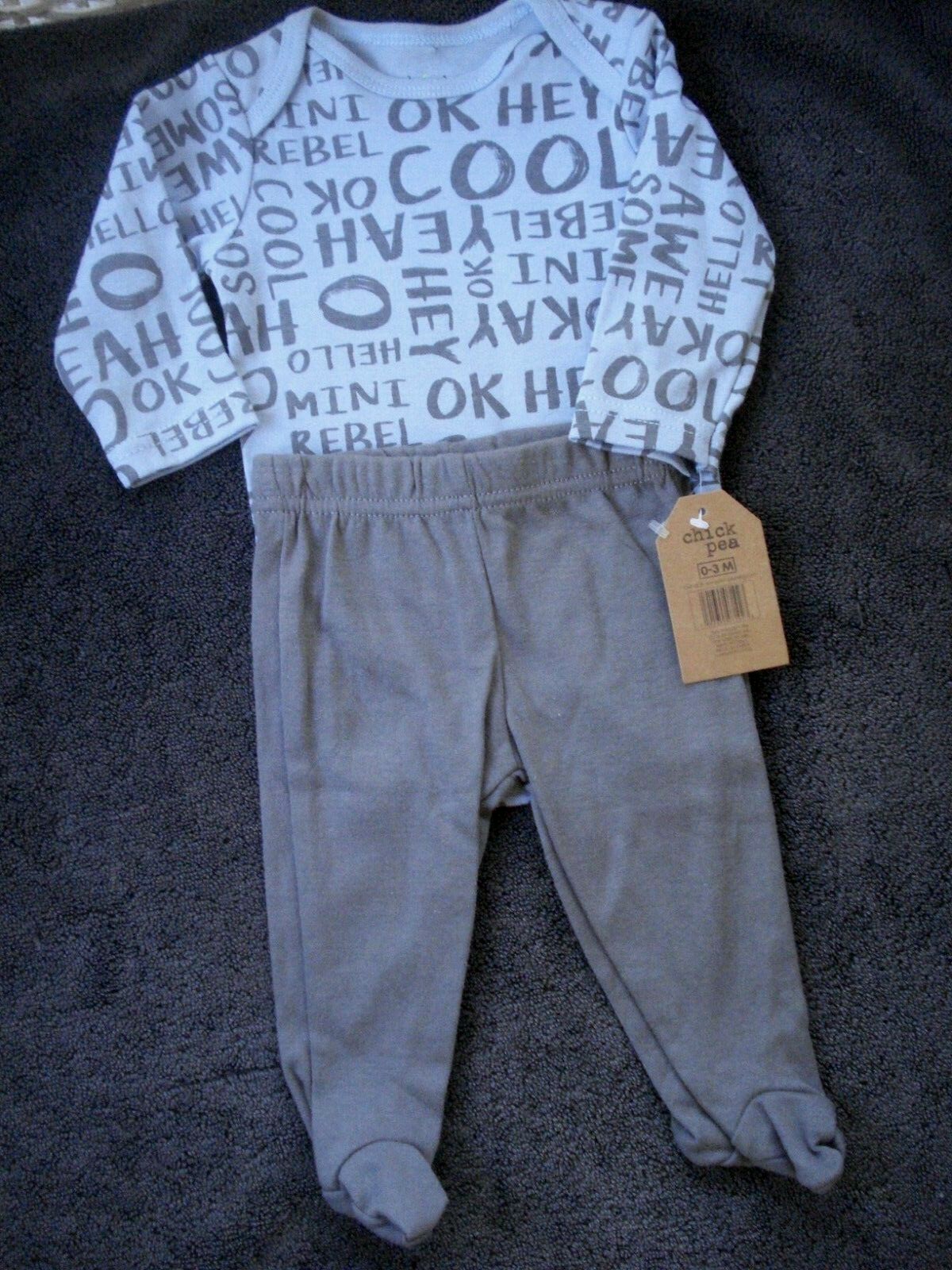 Chick Pea Infant Boy Two Piece Outfit Gray Blue Size 0-3 Months NEW