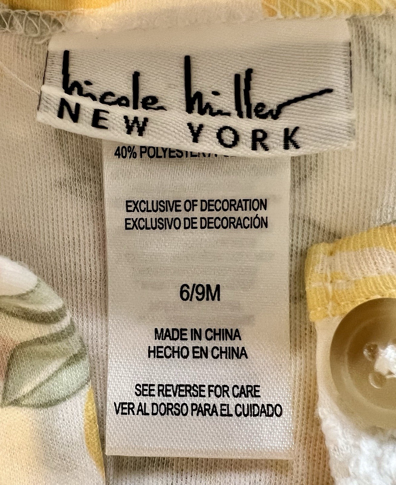 Nicole Miller Baby L/S Bodysuit & Headband 6-9 Mon Lemon Print Embroidered NWT
