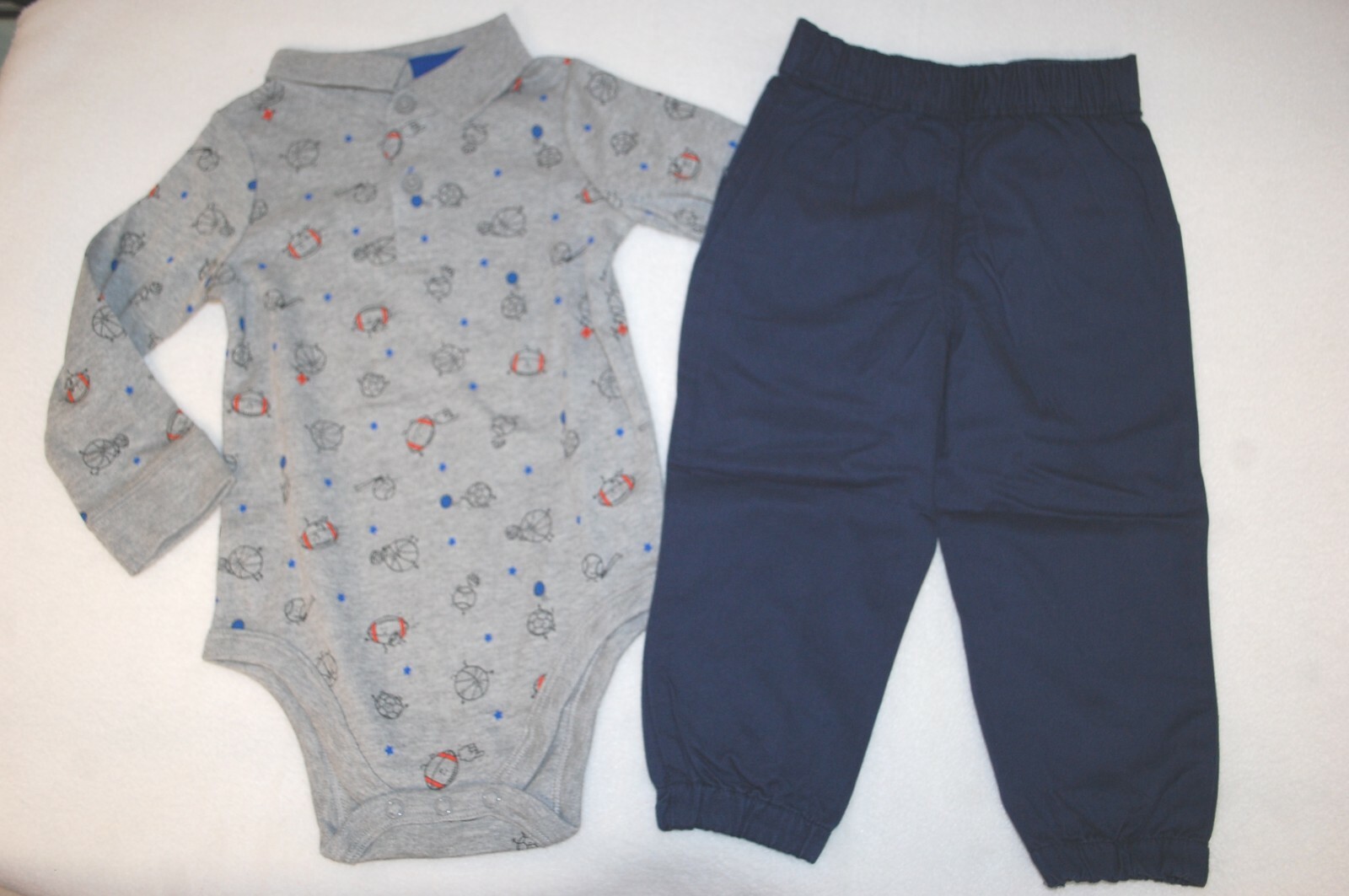 Baby Boys GRAY L/S POLO SHIRT Sports NAVY BLUE PANTS Jogger 0-3 3-6 6-9 18 24 MO