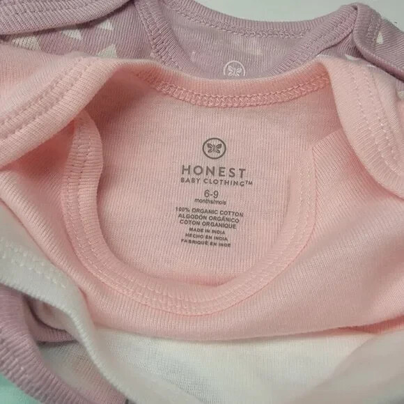 Honest baby long sleeve butterfly body suit 6-9 month girl 4pc set, Nwt 4 pack
