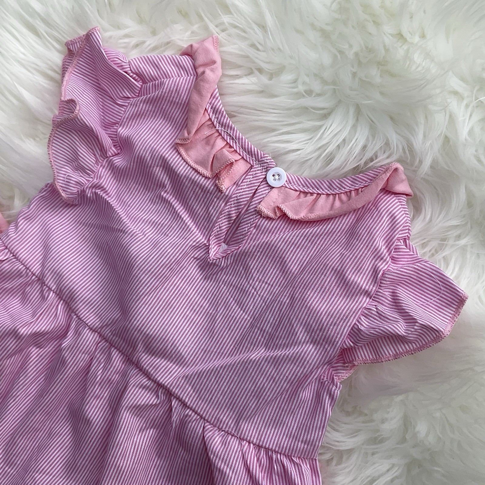 Girls 2 Piece Set Pink Birthday Dress Bloomers Cotton Bow Ruffle