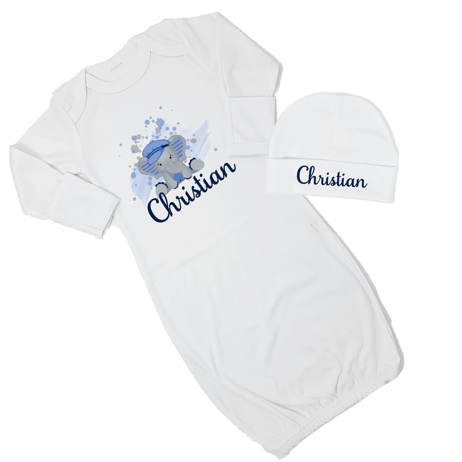 Baby Boy Personalized Custom Argyle Elephant Navy VS2 Gown Coming Home Outfit