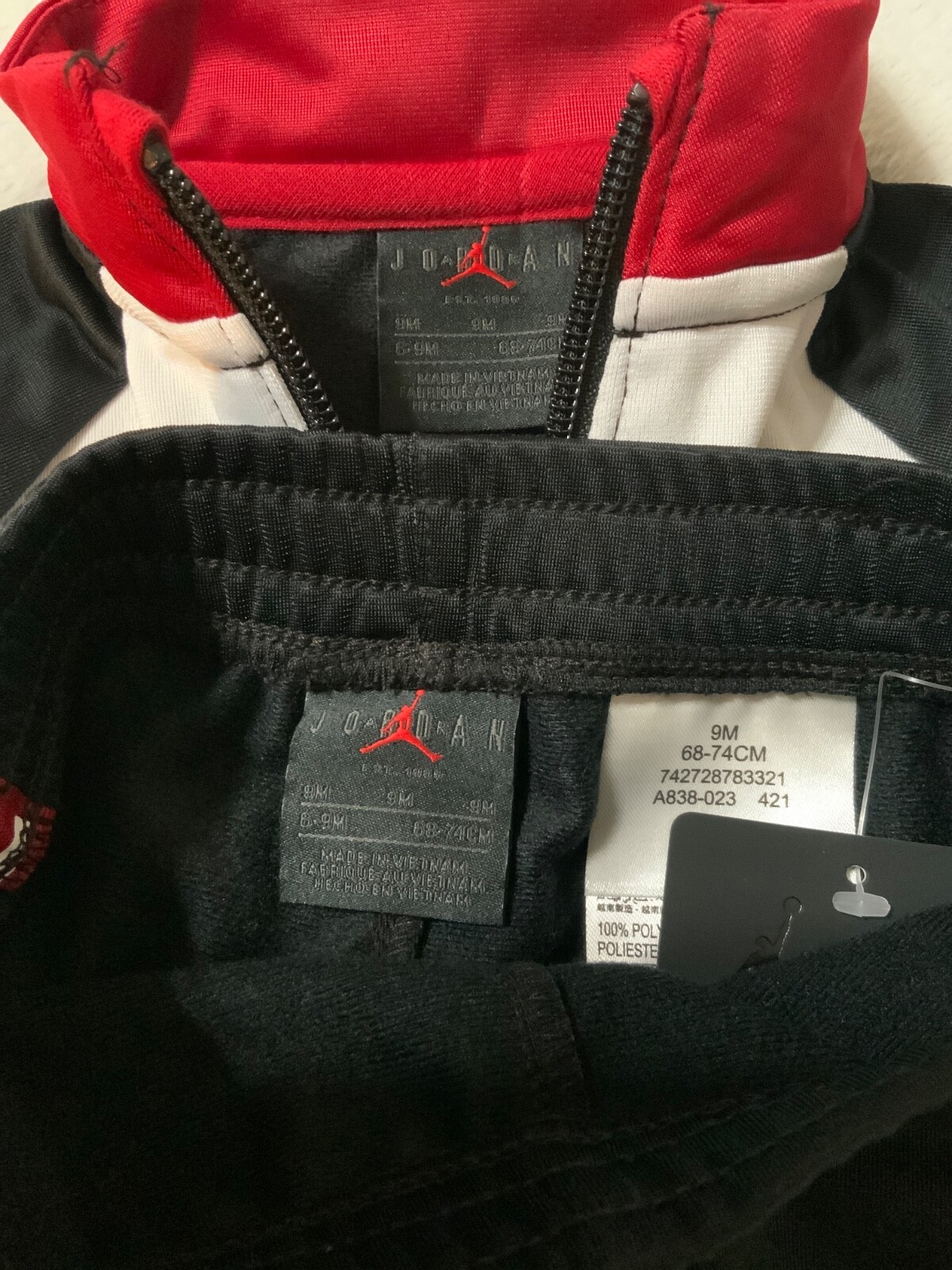 JORDAN BABY BOY JUMPMAN AIR BLOCKED TRICOT JACKET AND JOGGER SET 9 MONTHS
