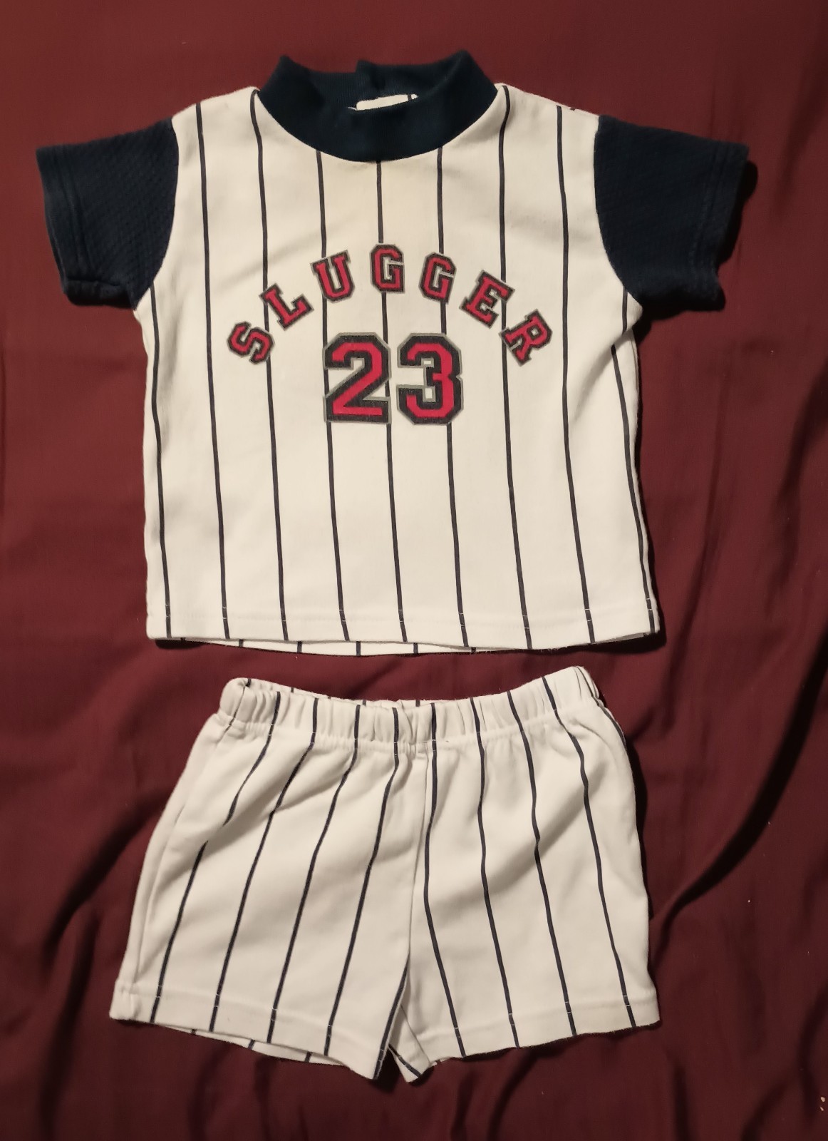 *VTG* Small Steps 3/6 Month Slugger 23 Cute Pinstripe Outfit 2 Piece Set