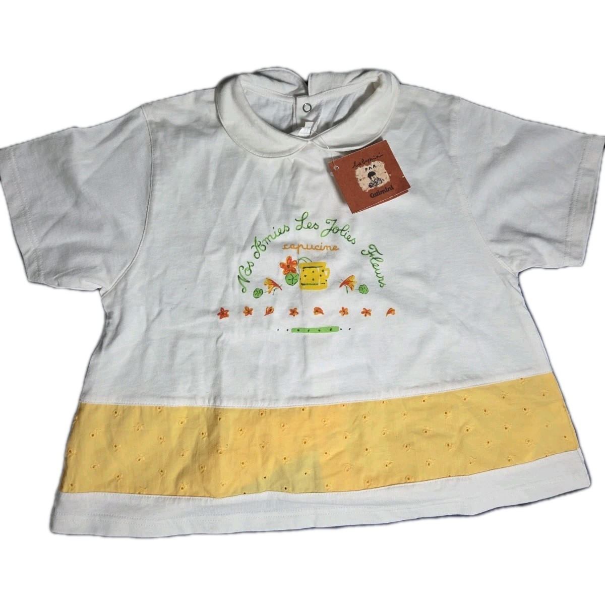 Catimini Babymini Girls Top NWT Yellow Eyelet Embroidered Shirt