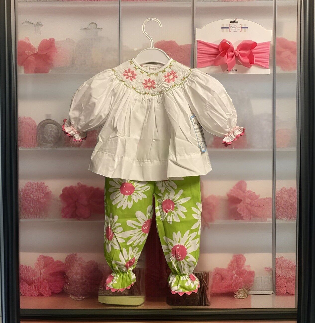 Girls NWT Remember Nguyen Smocked Pants Set Dress Shirt Free Bow 3 Months
