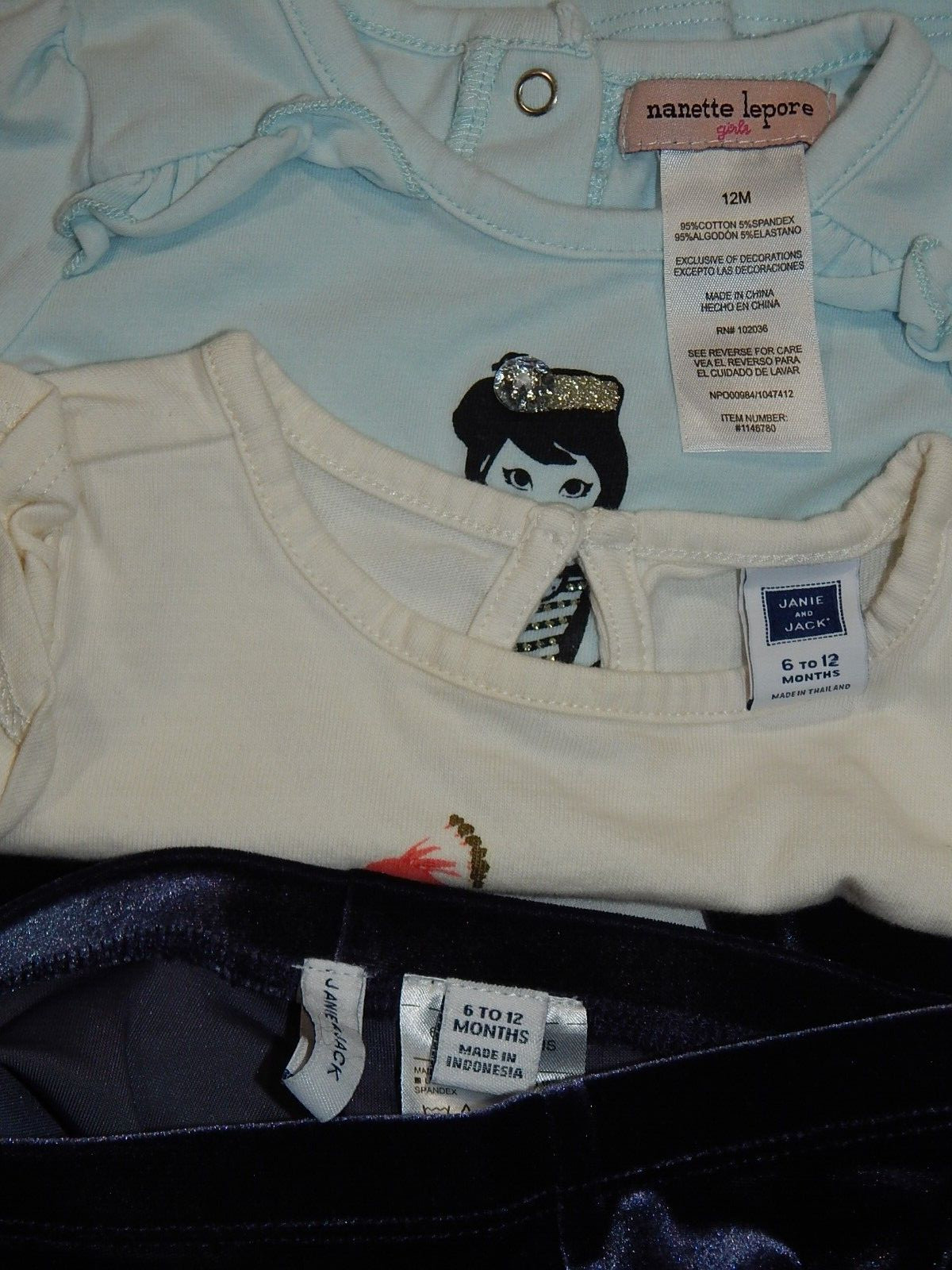 Janie and Jack Girls Size 6-12 Months Peacock Shirt Velvet NAVY pants and