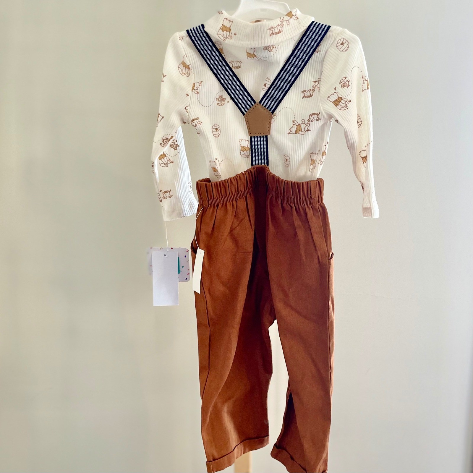 Disney Baby Winnie the Pooh Bodysuit and Pants Set Suspenders Cream Rust 12M