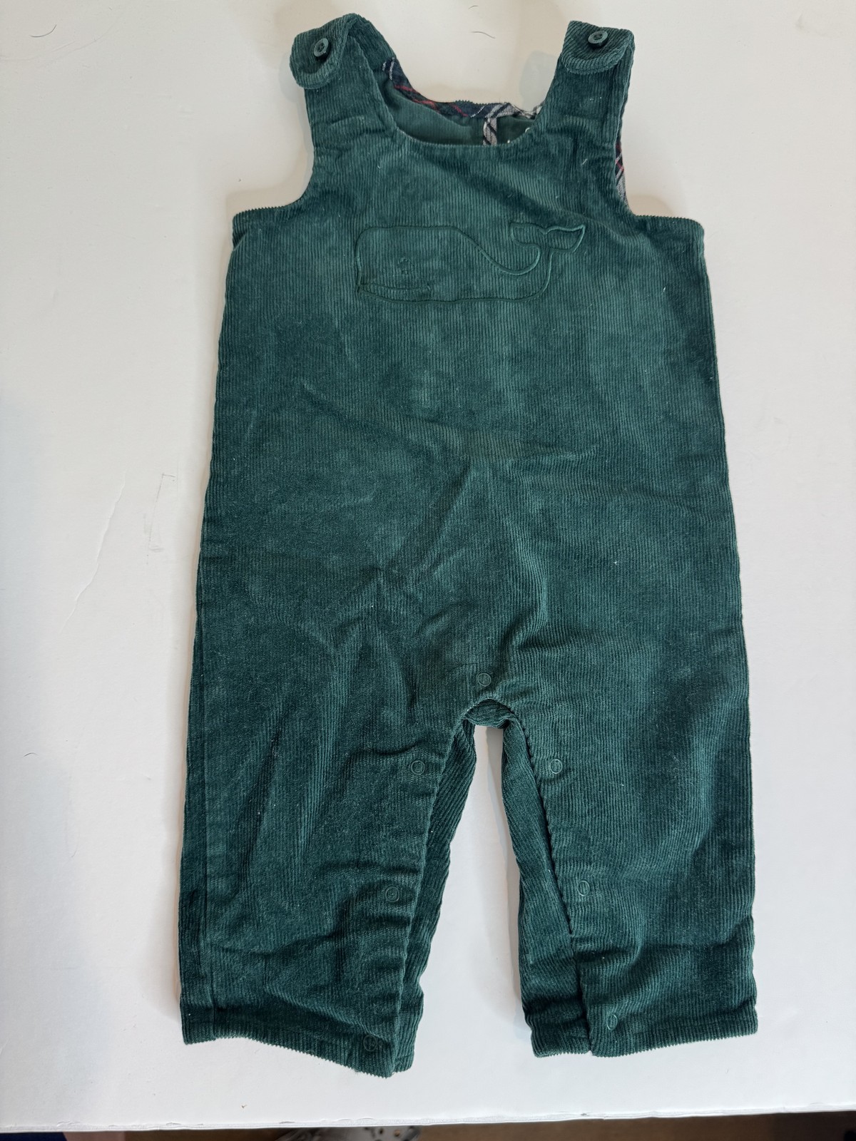 Vineyard Vines Whale Corduroy Overalls Baby Romper Green 3-6M Snap Bottom Unisex