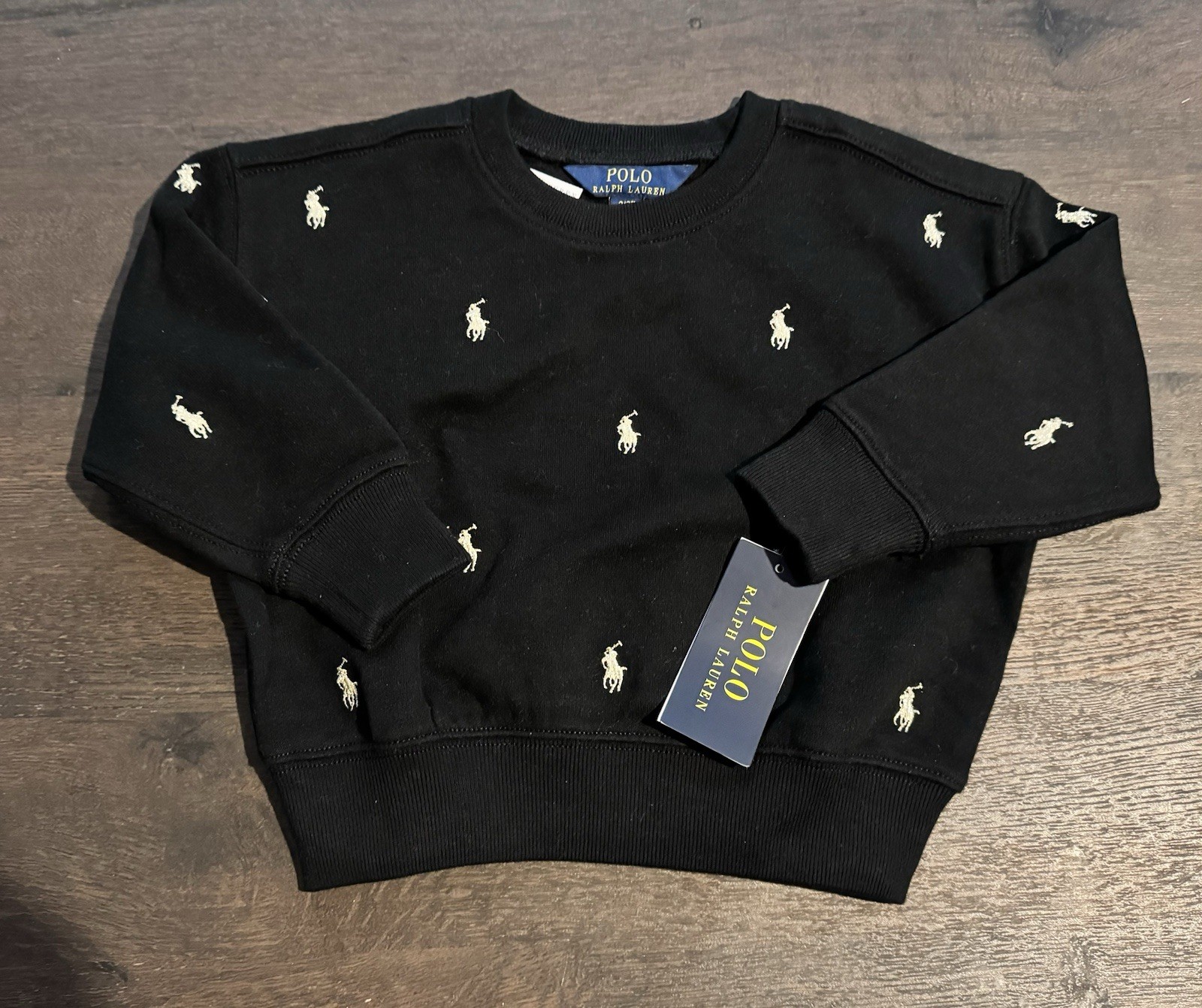 Size 2T Polo Ralph Lauren Polo “FANCY” Black/Gold Pony Fleece Pullover