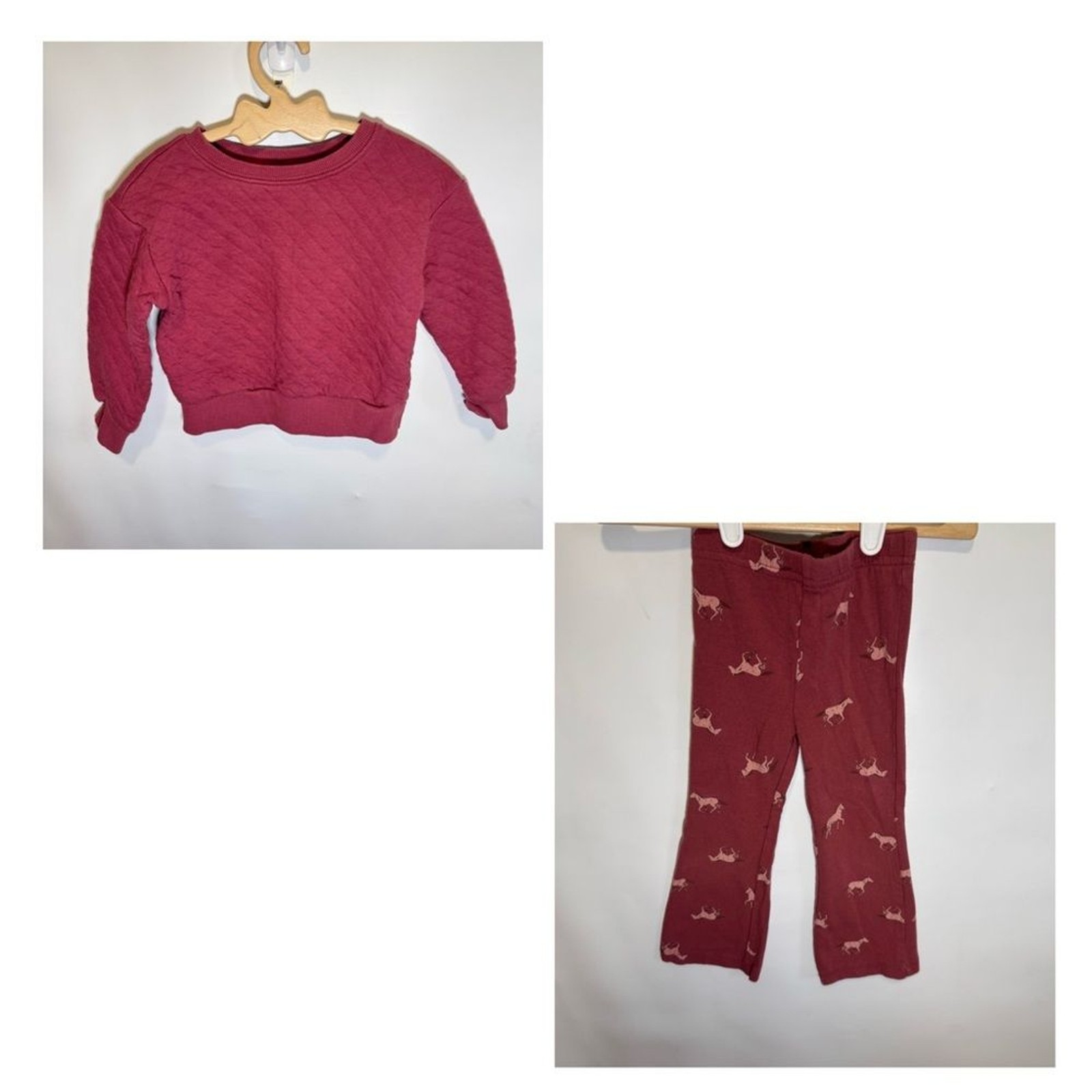 Carter’s Girls 2T Matching Set Pink Horse Print Pants & Solid Top Kidcore Comfy