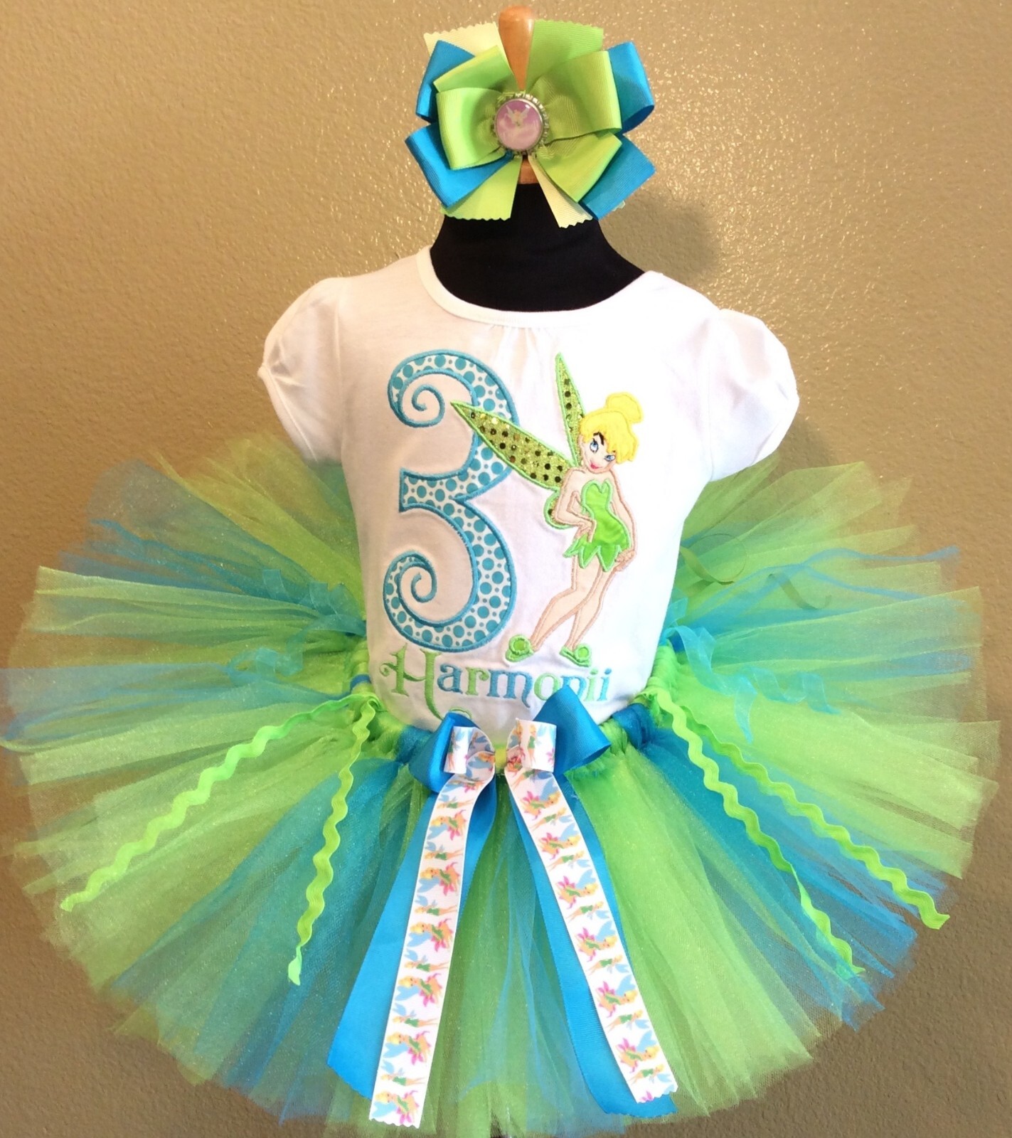 Tinkerbell fairy blue/green birthday personalized tutu set