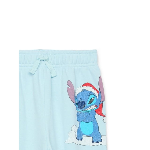 Lilo And Stitch Boys Set Size M 8 Winter Sky Christmas Sweatshirt Joggers 2 Pc