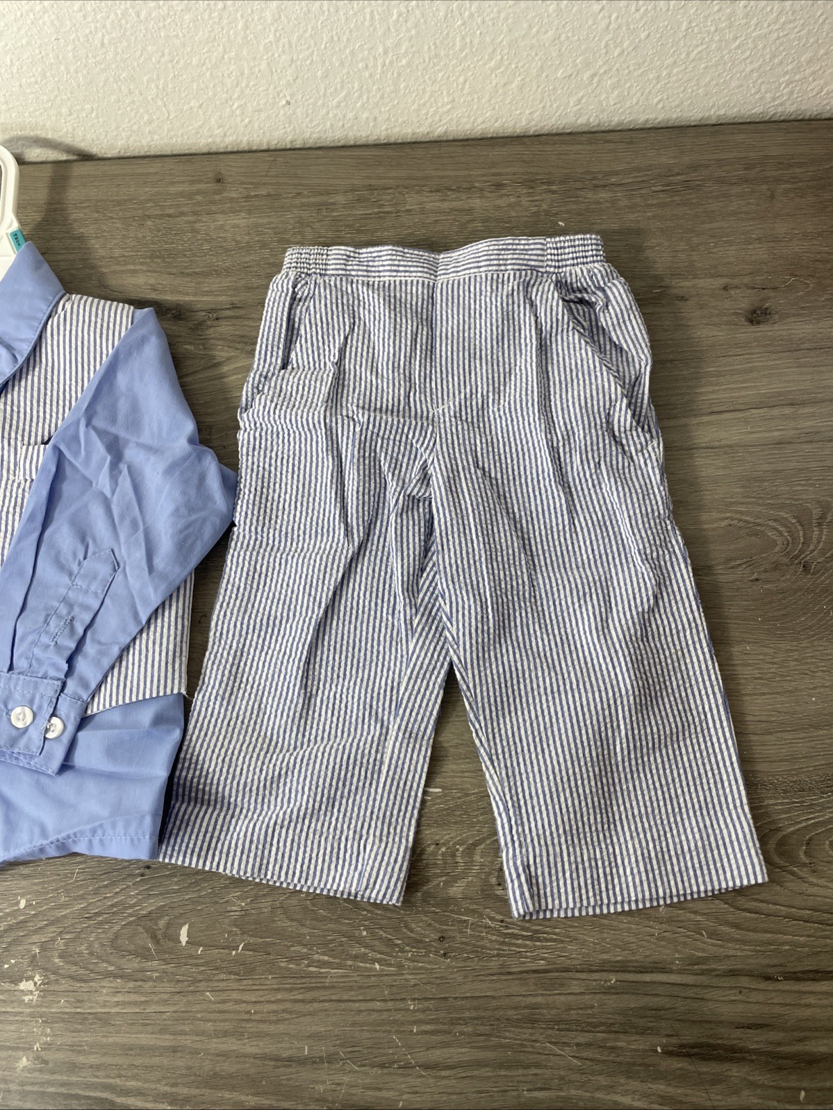 Baby Boys 18M Formal Dress Suit Set Blue White Seersucker Vest Pants Tie 18 Mo