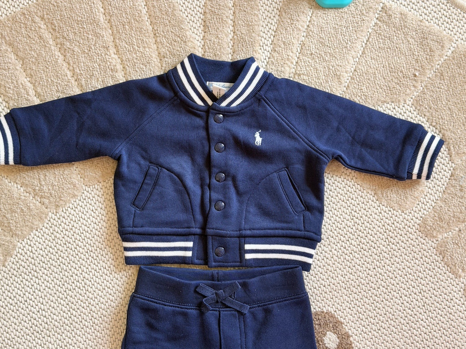 Polo Ralph Lauren Baby 2-Piece Blue Knit Jacket & Pants Set 3M