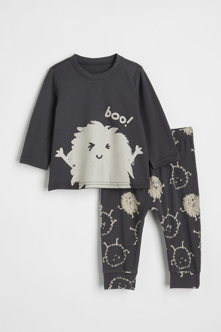 H&M BOYS 12M GRAY JERSEY LONG SLEEVE TEE TOP PANTS SET OUTFIT BOO MONSTERS