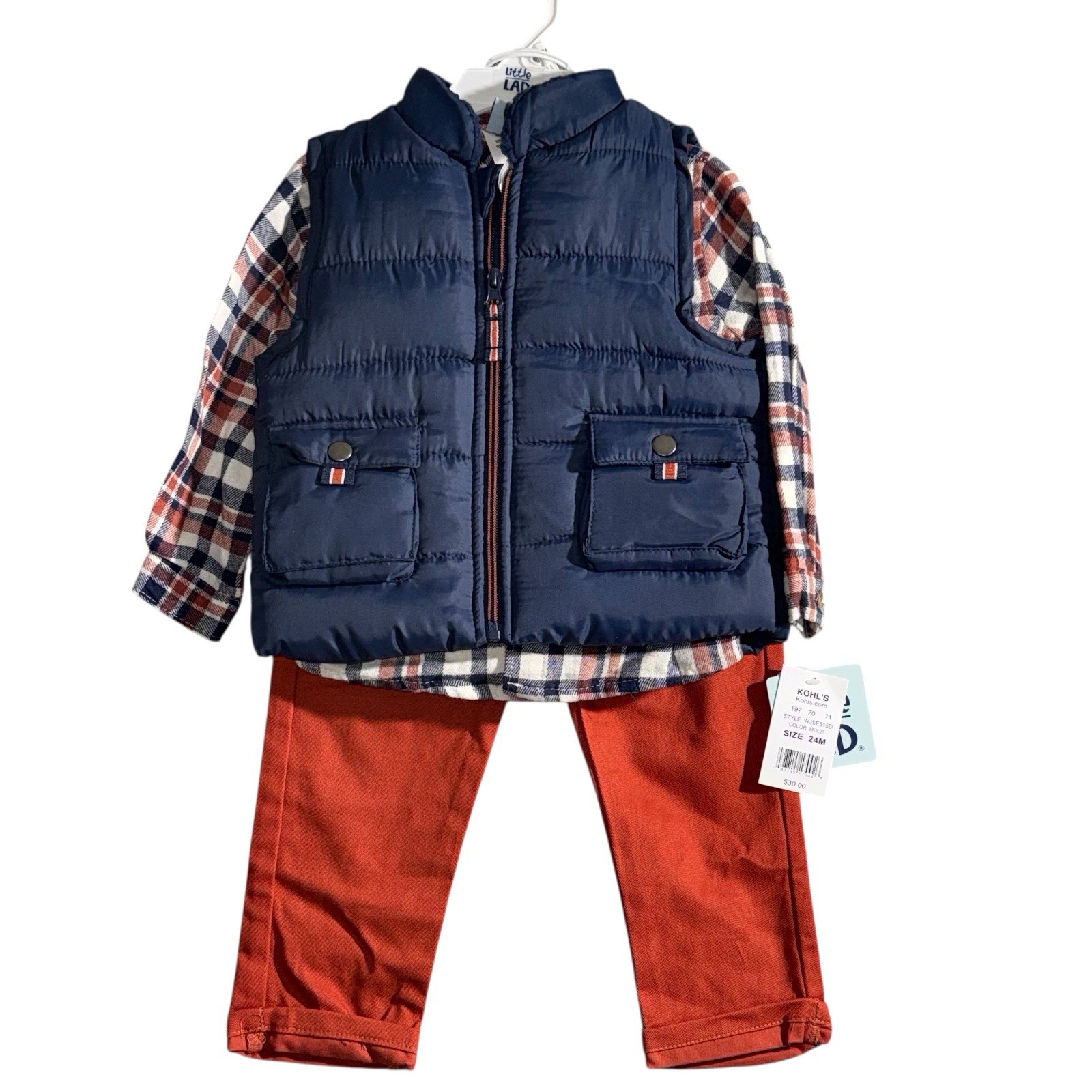 Baby Boy Little Lad 3-pc. Red Bomber Vest, Shirt & Pants Set SZ/24 M