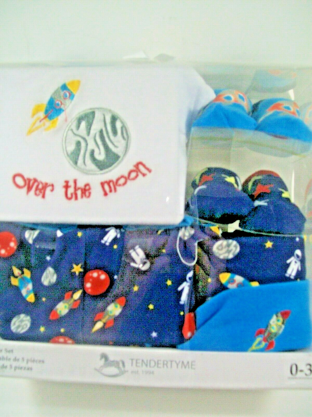Boy Baby Clothes 5pc Clothes Set Tendertyme “Over The Moon” Boy Body Suit Socks