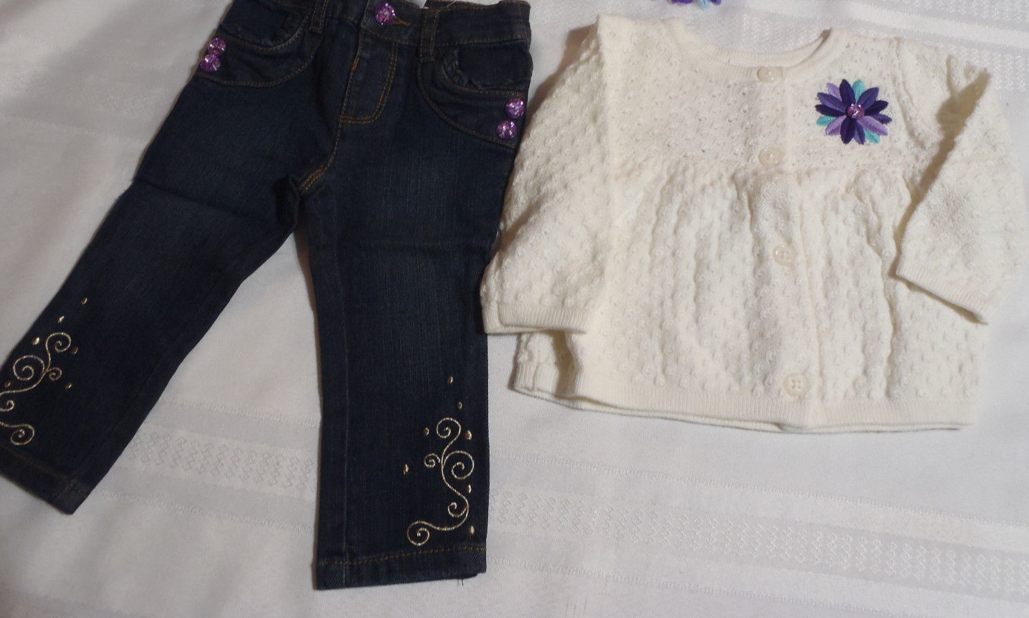 Gymboree Winter Peacock 6-12 Months Ivory Sweater Jeans Outfit NWT