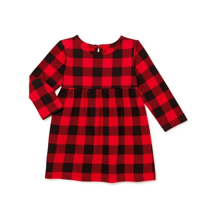 NEW GIRLS RED & BLACK PLAID DRESS WITH LEGGINGS OUTFIT SET SIZE 0 – 3 MONTHS