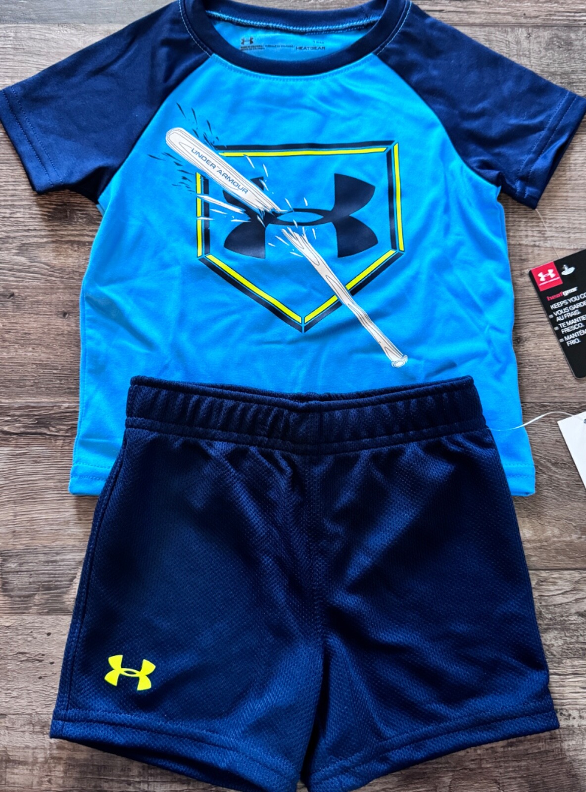 NWT Under Armour Inf Boys 18 Months Navy/Light Blue Baseball Shorts Set 18M