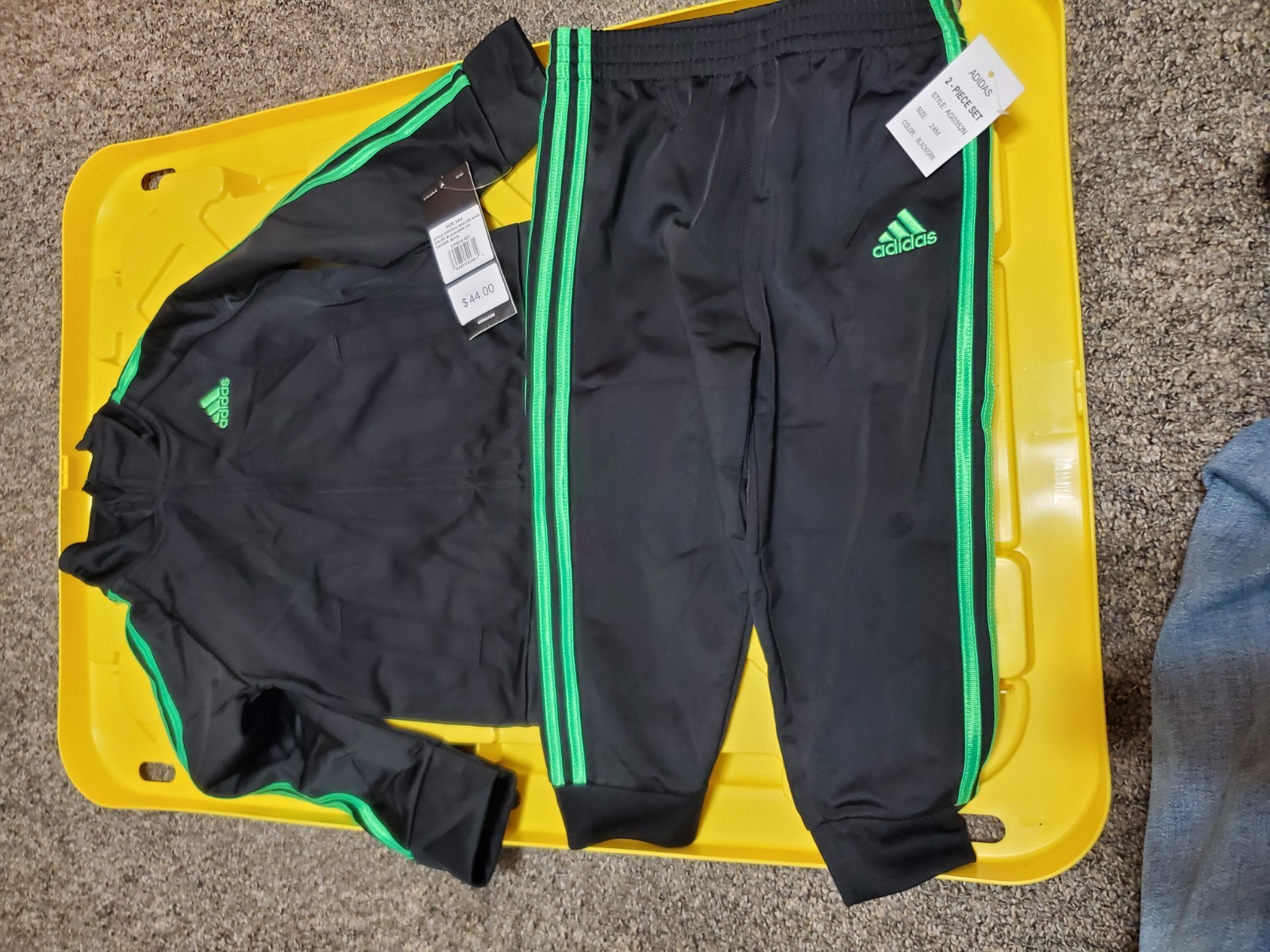 adidas 2-Piece Track Suit Set, Jacket & Pants, Black Green, 24 Months