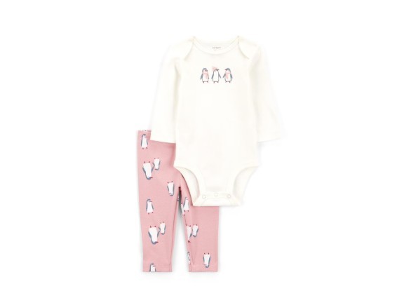 Carter’s Baby Girls 3-Piece Outfit Set Cream Pink Penguin Multiple Sizes
