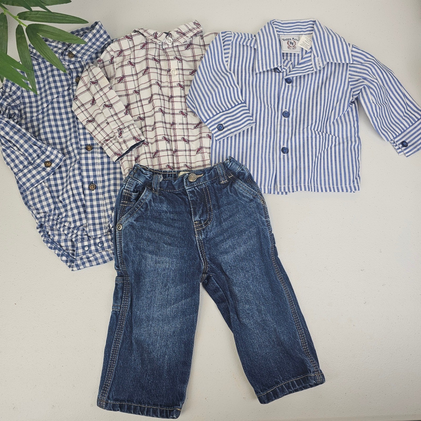 Boys 4PC 6-9M Outfit Set Fall Winter Formal Plaids Blue White Tones Quiet Luxury
