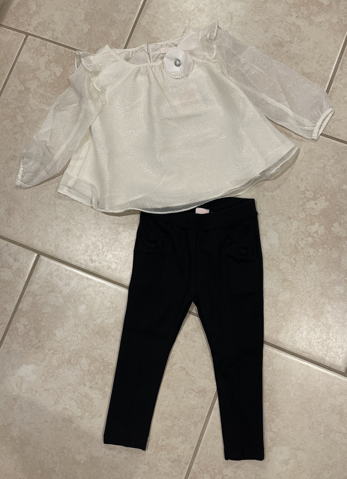 NEW NWT Janie and Jack 18 24 Months Black Pants White Silver Flare Shirt