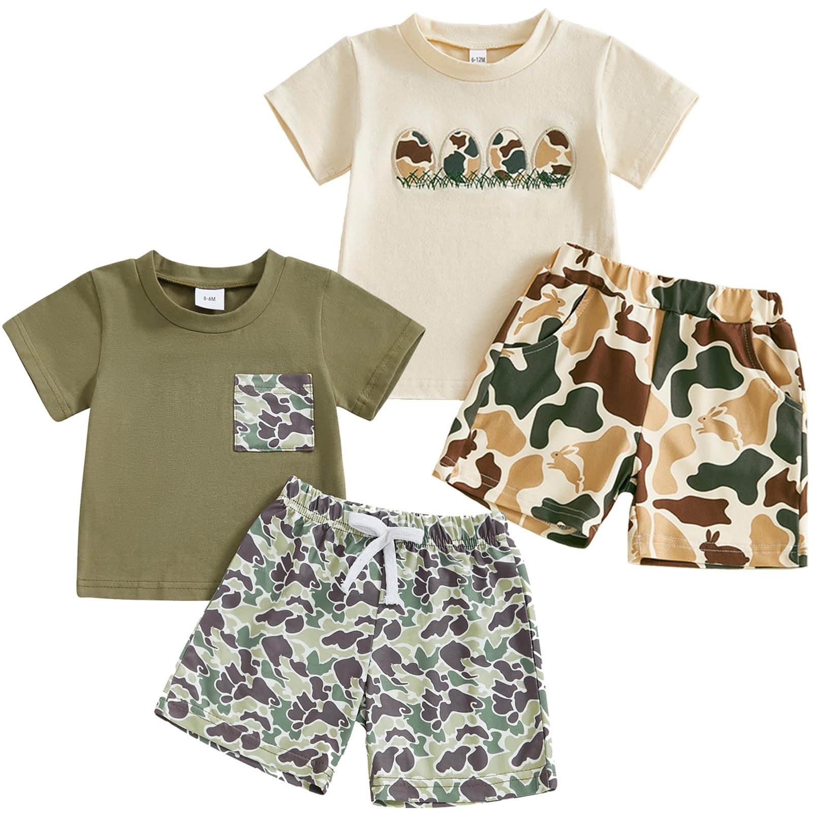 Boys Shorts Set Western Cowboy-Print Short Sleeves Tops+Elastic Pants Baby Su…