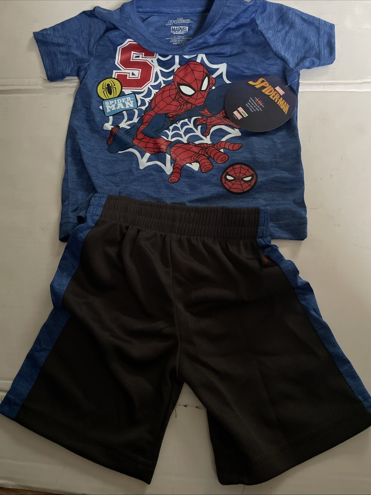 Spider Man Toddler Boy’s 2 Piece Blue T-Shirt and Shorts Set Size 2T