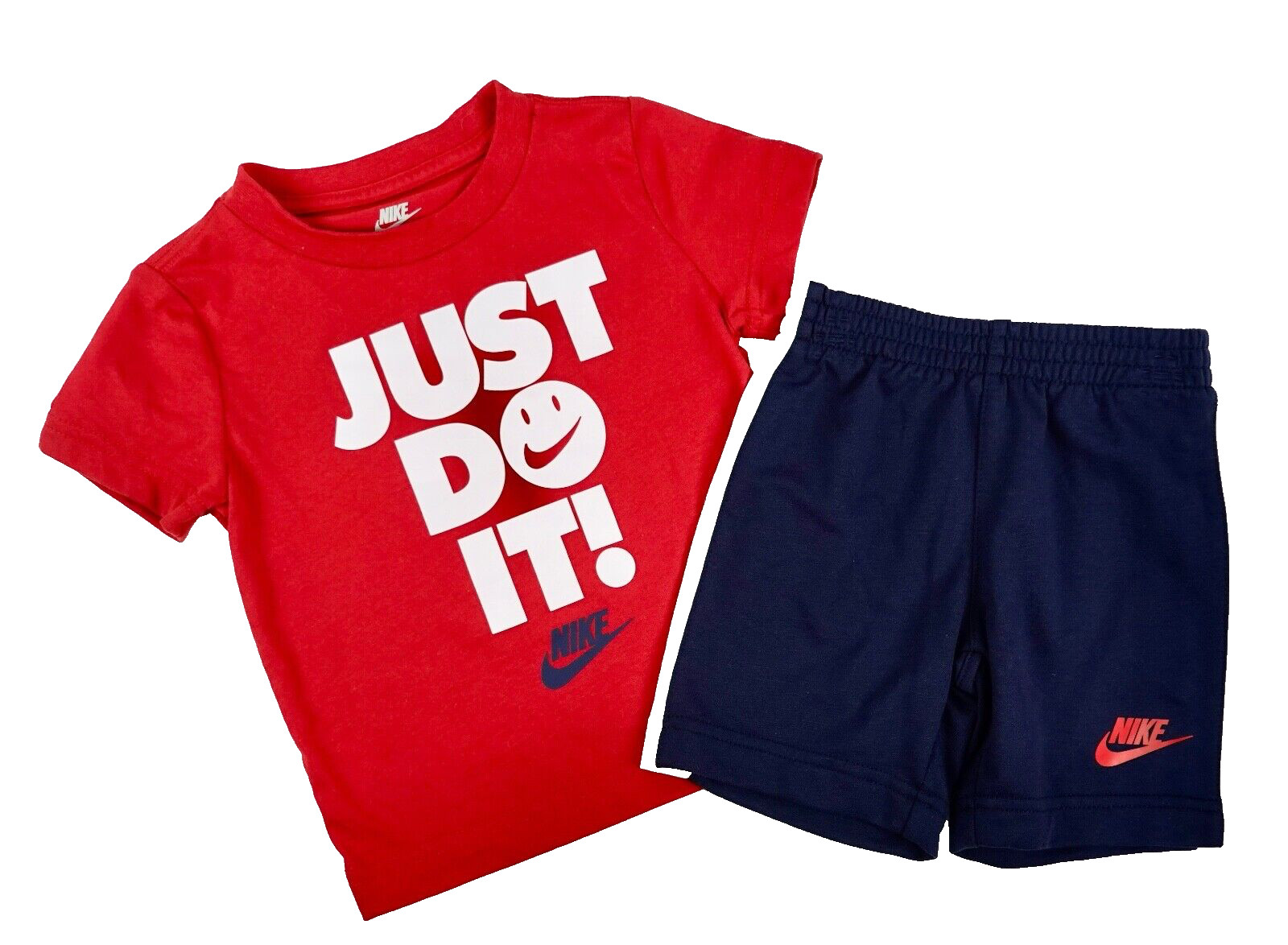 Nike Shorts Set Boys Size 2T Just Do It Short Sleeve Red White Blue Cotton Blend