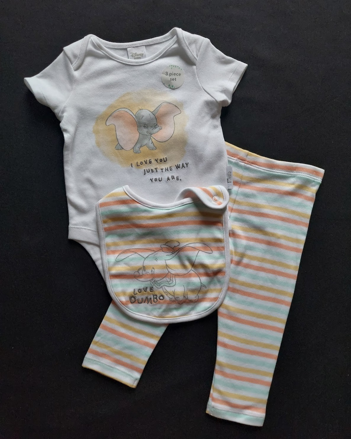 Disney Baby Unisex Dumbo Character White 3 Piece Set 6-9 Months