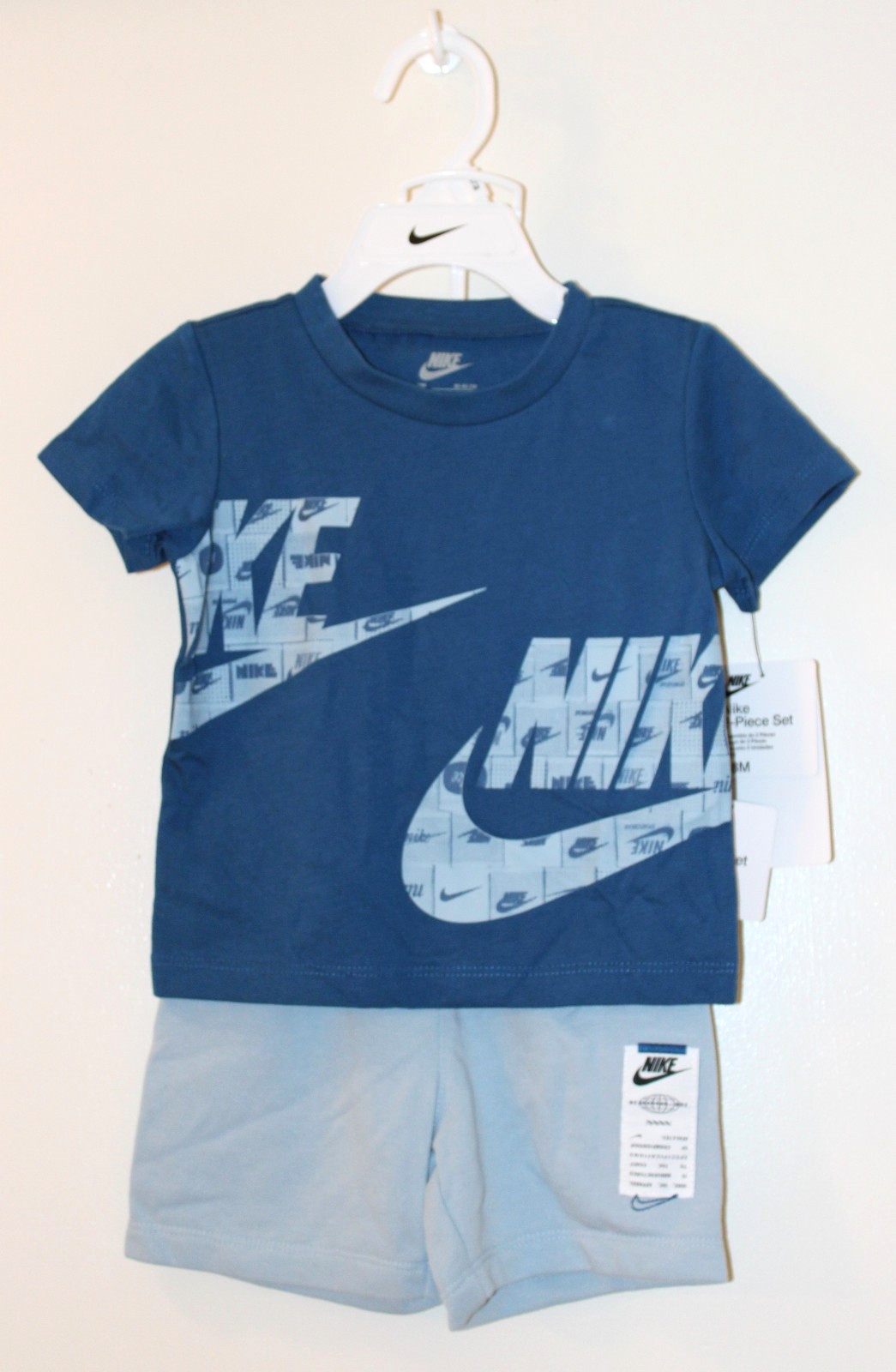 NWT Nike Infant Boys Lt Armory Blue Large Logo 2pc Short Set sz 18M