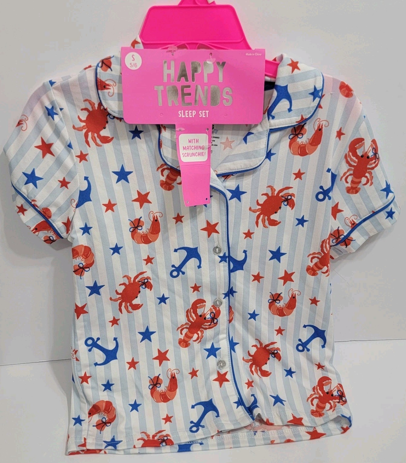 Nautical Lobster Crab Striped Girls Sleep Pjs Shorts 2 PC Set Size Small 5/6