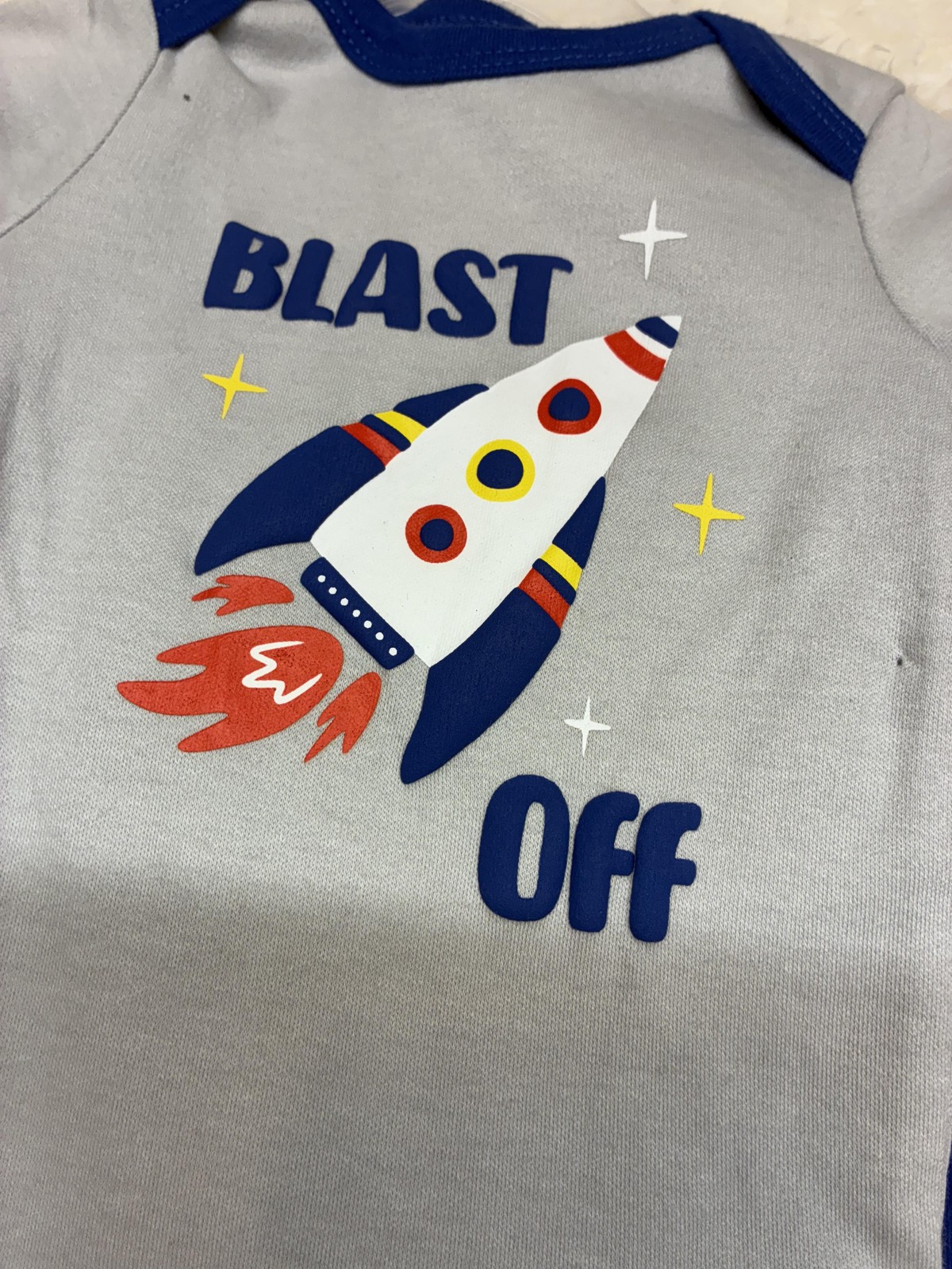 Kidgets Bodysuit Pants Set Baby Boys 3-6 Months Gray Blue Rocket Blast Off 2pc
