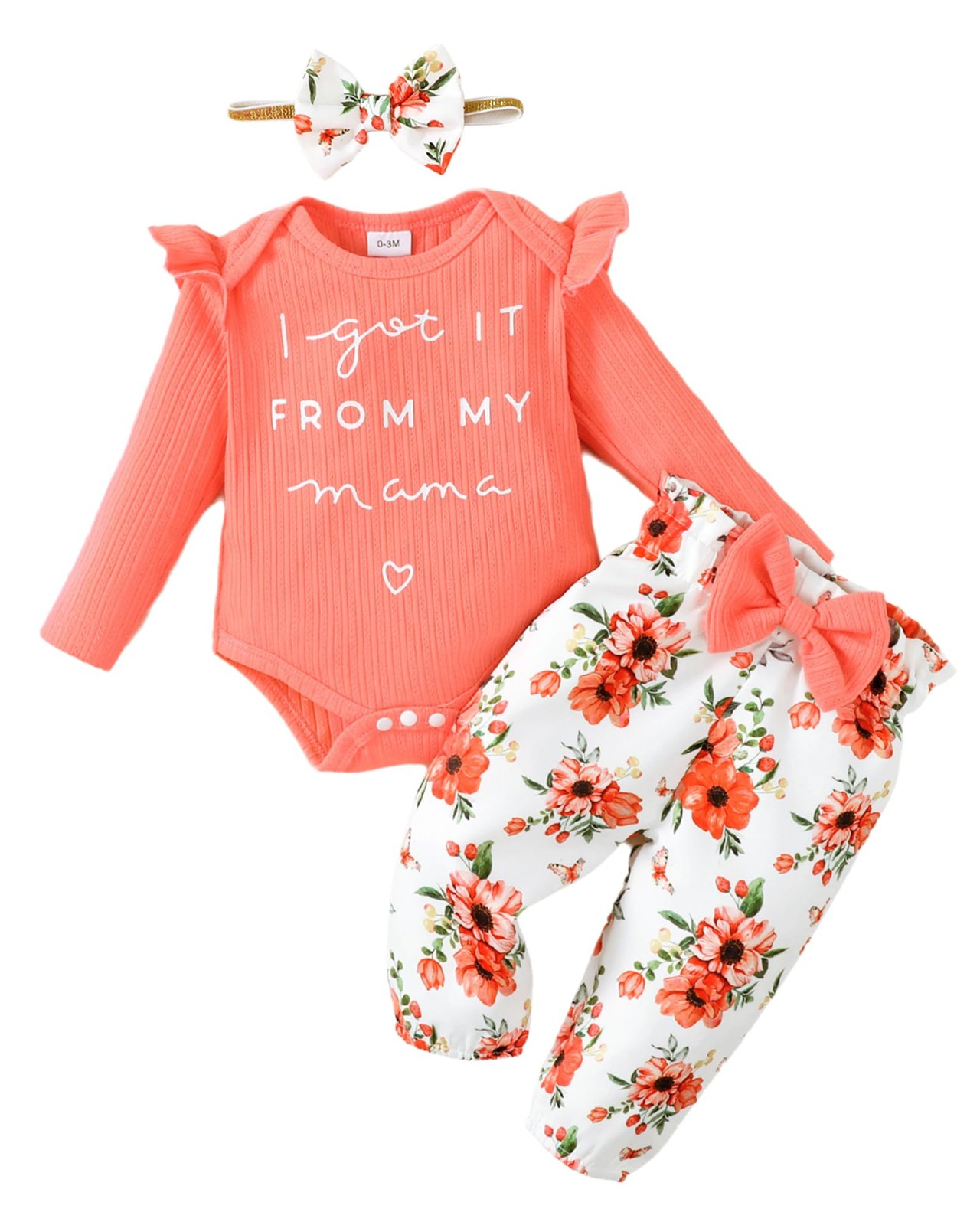 Pink Baby Girl Romper & Pant Set 0-3 Months – Long Sleeve Ruffle Fall Outfit