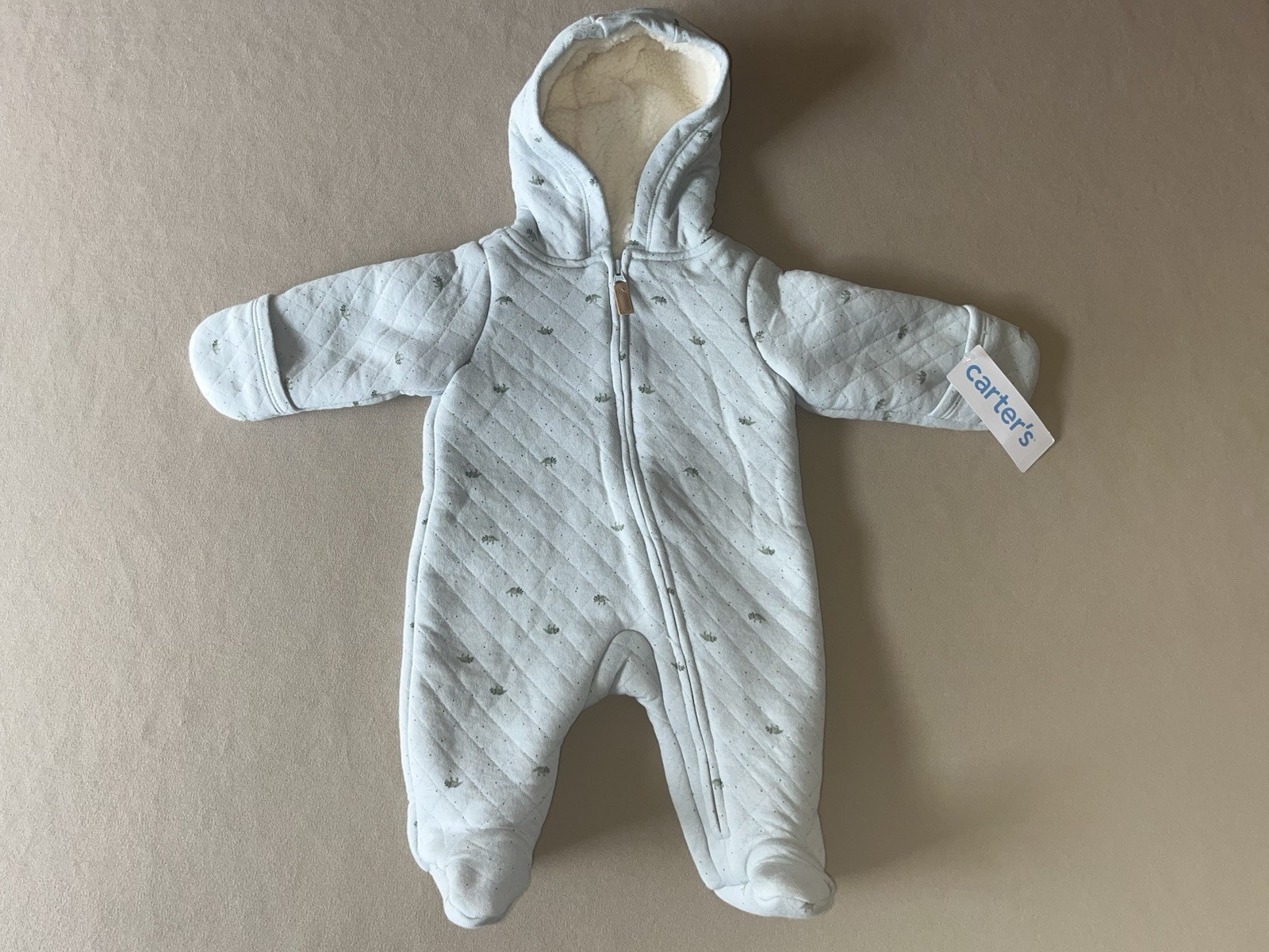 Carter’s Baby Boys 3 Months Long Sleeve Hooded/Footed Quilted Jumpsuit Pram, New