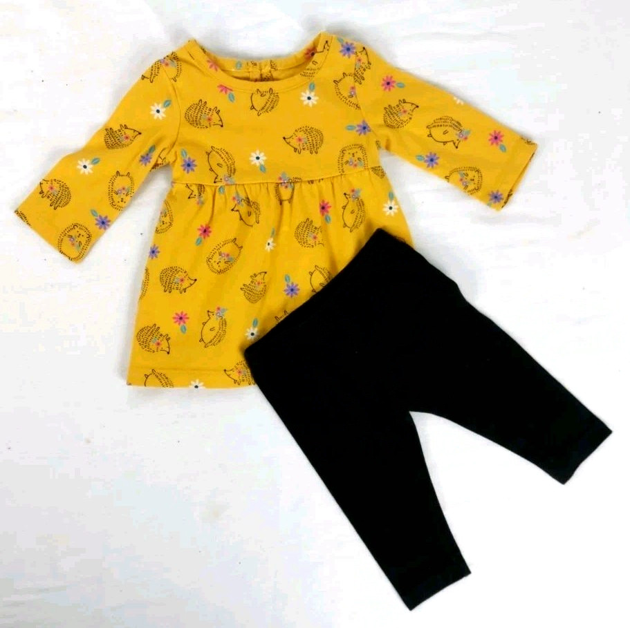 Wonder Nation Baby Girl 2-Piece Set: Long Sleeve Dress & Pull-on Pants Size 0-3M