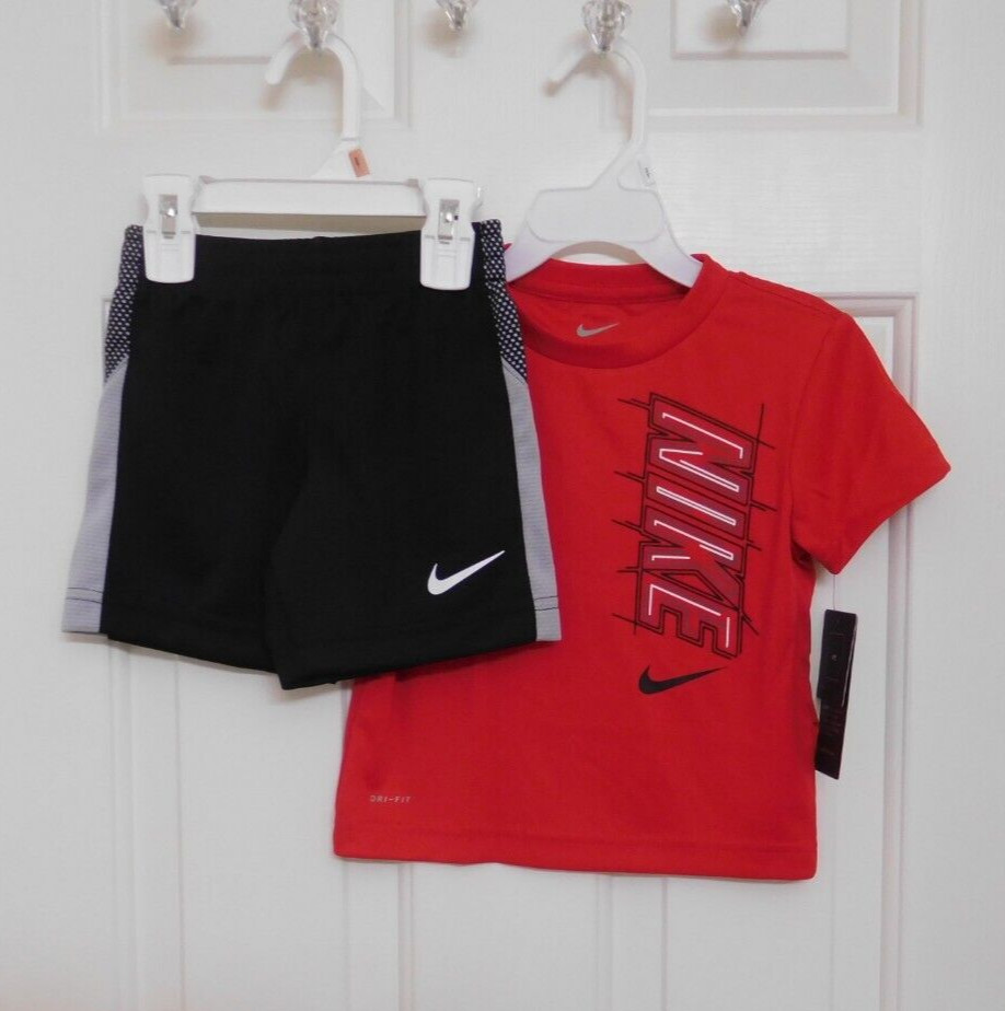 NWT 2pc Nike Red Black Gray Shirt & Shorts Set sz 2t