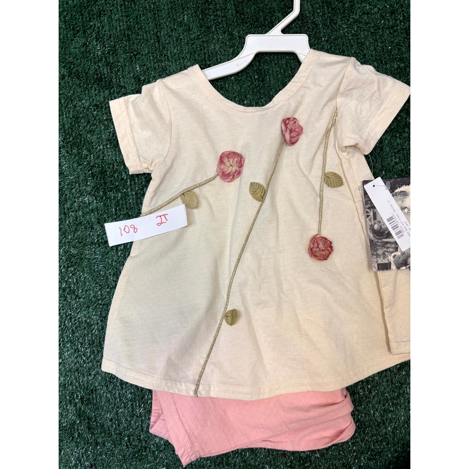 Vintage Y2K Cachcach 2-Piece Pants Set Girls’ Size 2T Ivory Pink Flower & Leaf