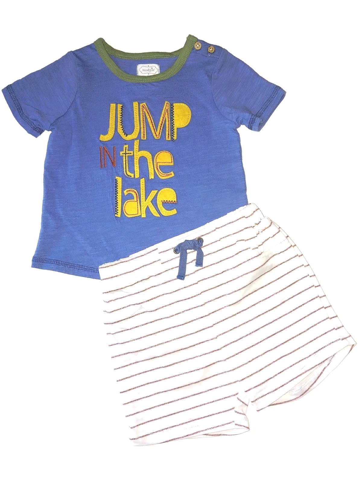 Mud Pie 12-18M Shorts Set “Jump in the Lake” Cabin Fishing Camp boat swim