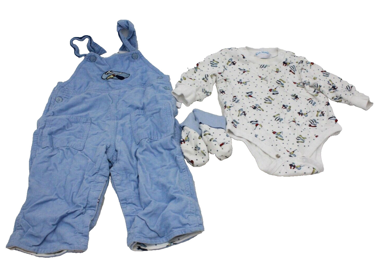 All Mine Boys Tools Overall Outfit Set Size 6-9M Blue Long Sleeve Snap Close HTF