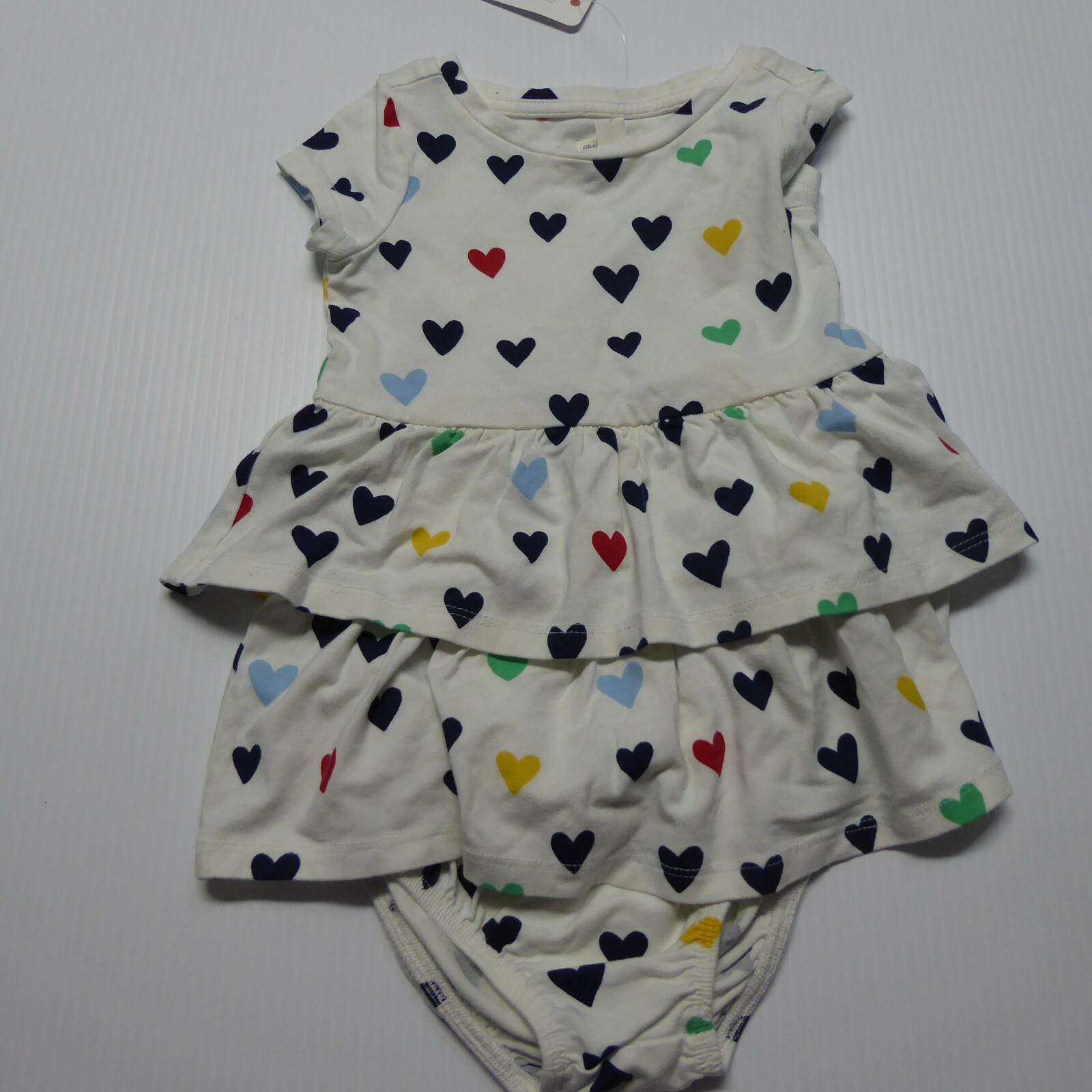 Gymboree Girls Sleeveless Dress 3m 6m Hearts White Multi-color Diaper Cover